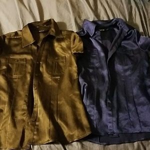🌈Two shimmery, short sleeve, buttondowns